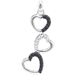 0.17 CTW Black Colored Diamond Triple Heart Love Pendant 10K White Gold