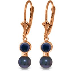 Genuine 5.2 ctw Sapphire & Black Pearl Earrings Jewelry 14KT Rose Gold - REF-27N4R