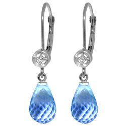 Genuine 4.53 ctw Blue Topaz & Diamond Earrings Jewelry 14KT White Gold - REF-29R3P