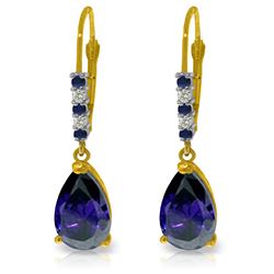 Genuine 3.18 ctw Sapphire & Diamond Earrings Jewelry 14KT Yellow Gold - REF-47R2P