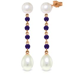 Genuine 11 ctw Pearl & Amethyst Earrings Jewelry 14KT Rose Gold - REF-28F8Z