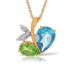 Genuine 5.26 ctw Blue Topaz, Peridot & Diamond Necklace Jewelry 14KT Rose Gold - REF-60P7H