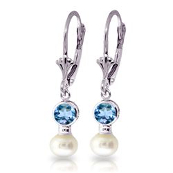 Genuine 5.2 ctw Blue Topaz & Pearl Earrings Jewelry 14KT White Gold - REF-35T9A