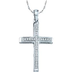 0.08 CTW Natural Diamond Cross Faith Pendant 10K White Gold