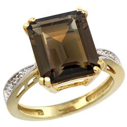 Natural 5.42 ctw Smoky-topaz & Diamond Engagement Ring 14K Yellow Gold - REF-61A9V