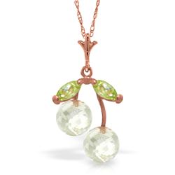 Genuine 1.45 ctw White Topaz & Peridot Necklace Jewelry 14KT Rose Gold - REF-17Y3F