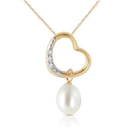 Genuine 4.03 ctw Pearl & Diamond Necklace Jewelry 14KT Yellow Gold - REF-39X2M