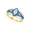 Image 1 : 0.85 CTW Blue Colored Diamond Marquise-shape Halo Cluster Ring 10K Yellow Gold