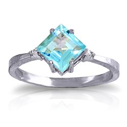 Genuine 1.77 ctw Blue Topaz & Diamond Ring Jewelry 14KT White Gold - REF-28A8K