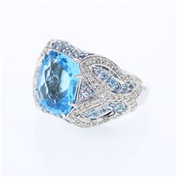 Vintage style Cushion cut Topaz Diamond Ring in 14K White Gold - REF-154W3H
