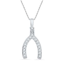 0.15 CTW Natural Diamond Lucky Wishbone Fortune Pendant 10K White Gold