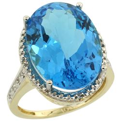 Natural 13.6 ctw Swiss-blue-topaz & Diamond Engagement Ring 14K Yellow Gold - REF-75G6M