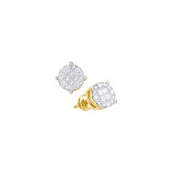 1 CTW Soliel Princess Natural Diamond Screwback Stud Fine Earrings 14K Yellow Gold