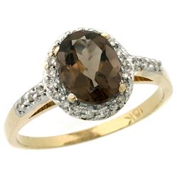 Natural 1.3 ctw Smoky-topaz & Diamond Engagement Ring 10K Yellow Gold - REF-25G9M