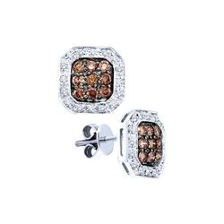 0.75 CTW Cognac-brown Colored Diamond Square Cluster Stud Earrings 14K White Gold