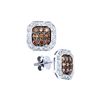 Image 1 : 0.75 CTW Cognac-brown Colored Diamond Square Cluster Stud Earrings 14K White Gold