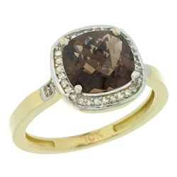 Natural 3.94 ctw Smoky-topaz & Diamond Engagement Ring 14K Yellow Gold - REF-38K3R