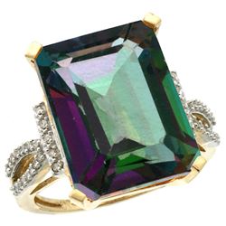 Natural 12.14 ctw Mystic-topaz & Diamond Engagement Ring 10K Yellow Gold - REF-53X2A