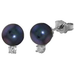 Genuine 4.1 ctw Black Pearl & Diamond Earrings Jewelry 14KT White Gold - REF-21T6A