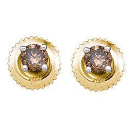 1 CTW Cognac-brown Colored Diamond Solitaire Screwback Earrings 10K Yellow Gold