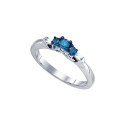 0.25 CTW Blue Colored Diamond 3-stone Bridal Engagement Ring 10K White Gold