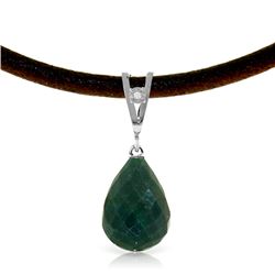 Genuine 15.51 ctw Green Sapphire Corundum & Diamond Necklace Jewelry 14KT White Gold - REF-30V2W