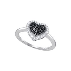 0.33 CTW Black Colored Diamond Cluster Valentines Love Heart Ring 10K White Gold