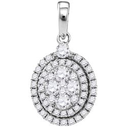1.10 CTW Natural Diamond Oval Cluster Pendant 14K White Gold