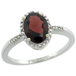 Natural 1.2 ctw Garnet & Diamond Engagement Ring 14K White Gold - REF-23Y7X