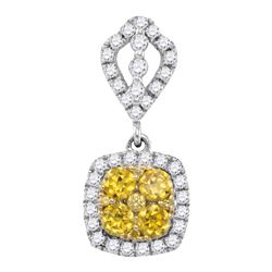 0.89 CTW Yellow Natural Diamond Square Cluster Pendant 14K White Gold