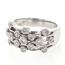 5-row Bezel-set Diamond Ring in 18K White Gold - REF-109A3N