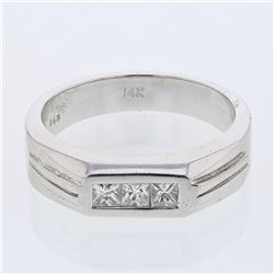 Gents Channel-set Princess-cut Diamond Ring  in 14K White Gold - REF-124M5F