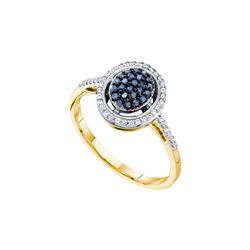 0.25 CTW Blue Colored Diamond Oval Cluster Ring 10K Yellow Gold