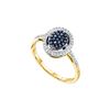 Image 1 : 0.25 CTW Blue Colored Diamond Oval Cluster Ring 10K Yellow Gold