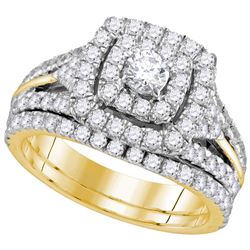 1.88 CTW Natural Diamond Certified Double Halo Bridal Engagement Ring 14K Yellow Gold