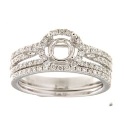 14K White Gold 0.76CTW Diamond Wedding Ring Set - REF-127K3R