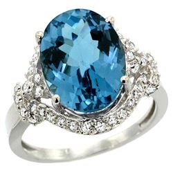 Natural 5.89 ctw london-blue-topaz & Diamond Engagement Ring 14K White Gold - REF-90A7V