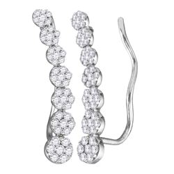 0.5 CTW Natural Diamond Cluster Climber Earrings 10K White Gold