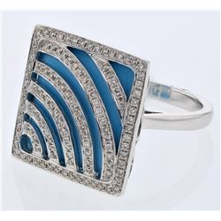 Square Turquoise w/ Prong-set Diamond Ring in 14K White Gold - REF-107X3Y