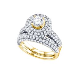2.20 CTW Natural Diamond Halo Bridal Engagement Ring 14K Yellow Gold