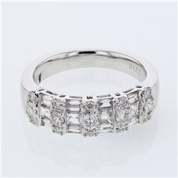 3-row Baguette & Round Diamond Band in 18K White Gold - REF-183A8N