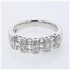 Image 1 : 3-row Baguette & Round Diamond Band in 18K White Gold - REF-183A8N