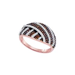 0.52 CTW Red Colored Diamond Striped Cocktail Ring 10K Rose Gold