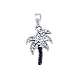 0.1 CTW Black Colored Natural Diamond Palm Tree Nautical Pendant 10K White Gold