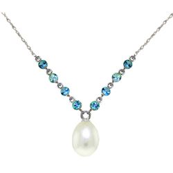 Genuine 5 ctw Blue Topaz Necklace Jewelry 14KT White Gold - REF-25T4A