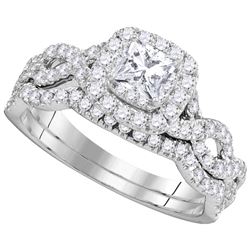 0.97 CTW Princess Natural Diamond Bridal Engagement Ring 14K White Gold