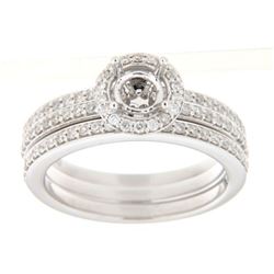 14K White Gold 0.59CTW Diamond Wedding Ring Set - REF-123F8M