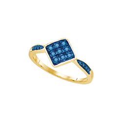0.2 CTW Blue Colored Diamond Cluster Ring 10K Yellow Gold