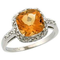 Natural 3.92 ctw Citrine & Diamond Engagement Ring 14K White Gold - REF-35V2F