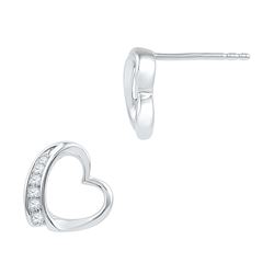 0.1 CTW Natural Diamond Heart Love Earrings 10K White Gold